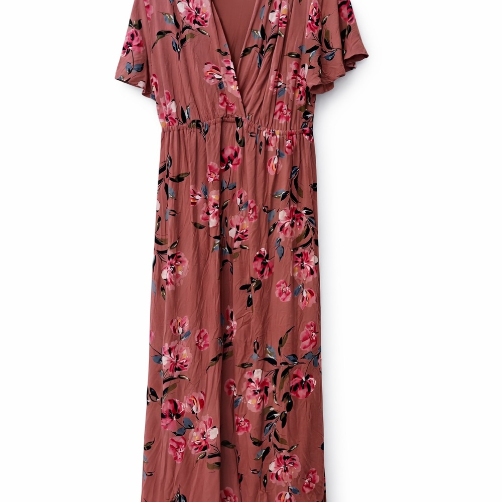 Isabel Maternity Dusty Rose Floral Maxi Dress – Size L – Wrap Style